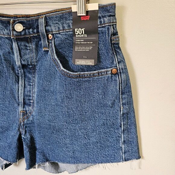 NWT LEVIS 501 original high rise shorts dark Denim - Picture 12 of 16